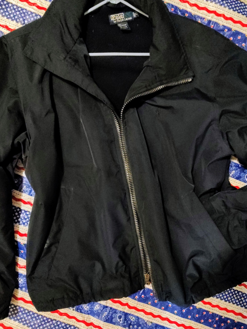 Polo by Ralph Lauren Men's Black Bomber Jacket with Silver Zipper